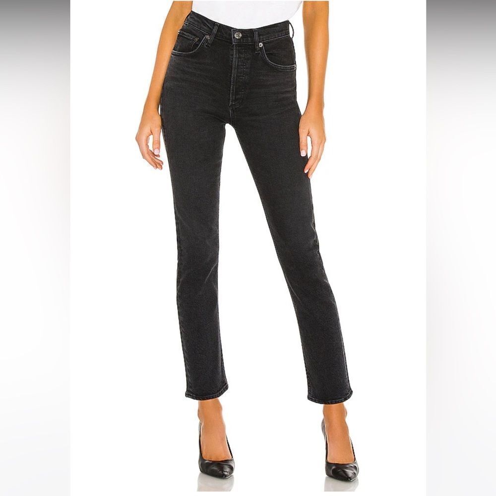 AGOLDE Riley High Rise Straight Crop In Panoramic Black Wash Size 24